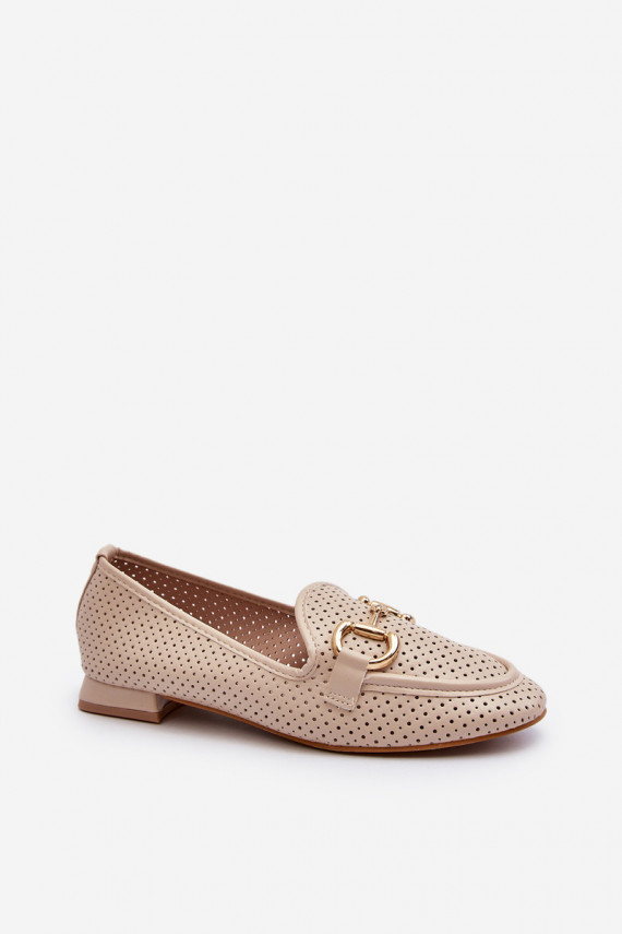 Women's moccasins with wide heels with ornaments beige Iluvana