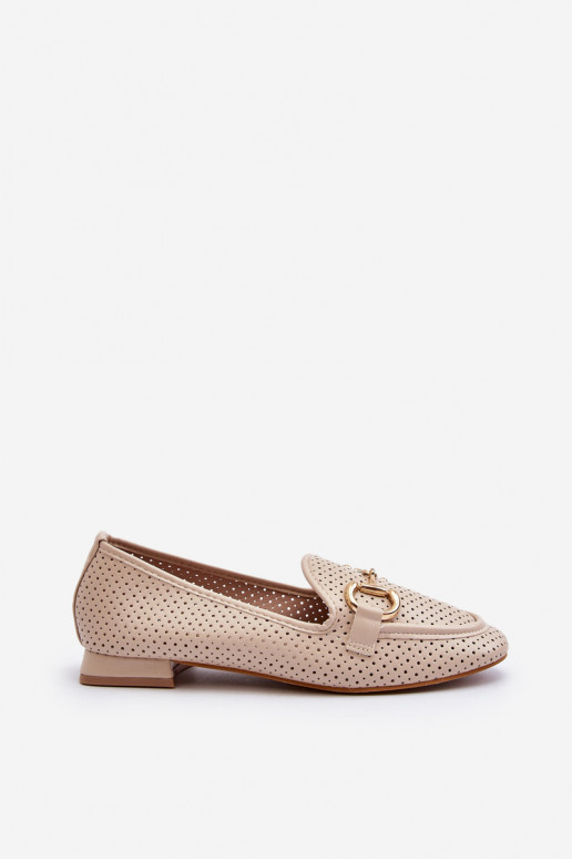 Women's moccasins with wide heels with ornaments beige Iluvana