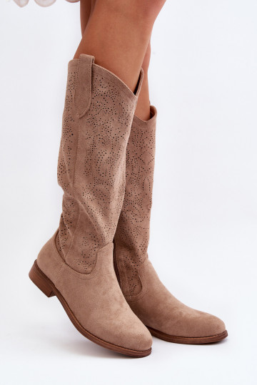 Women's openwork long boots beige S.Barski