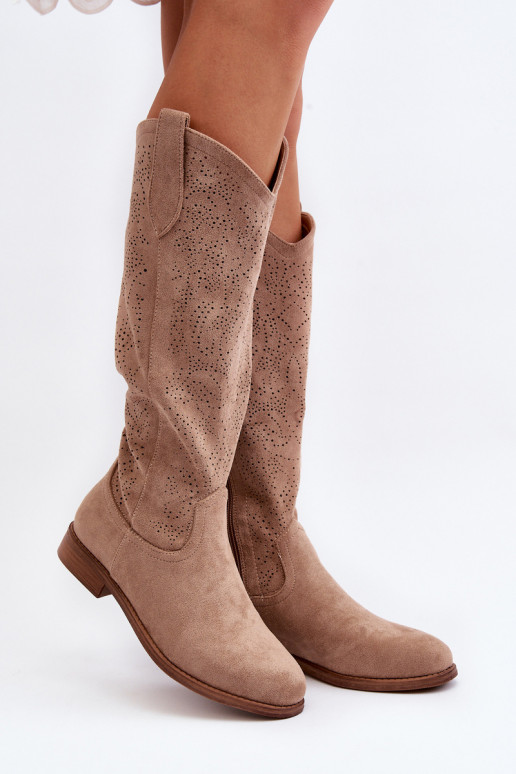 Women's openwork long boots beige S.Barski