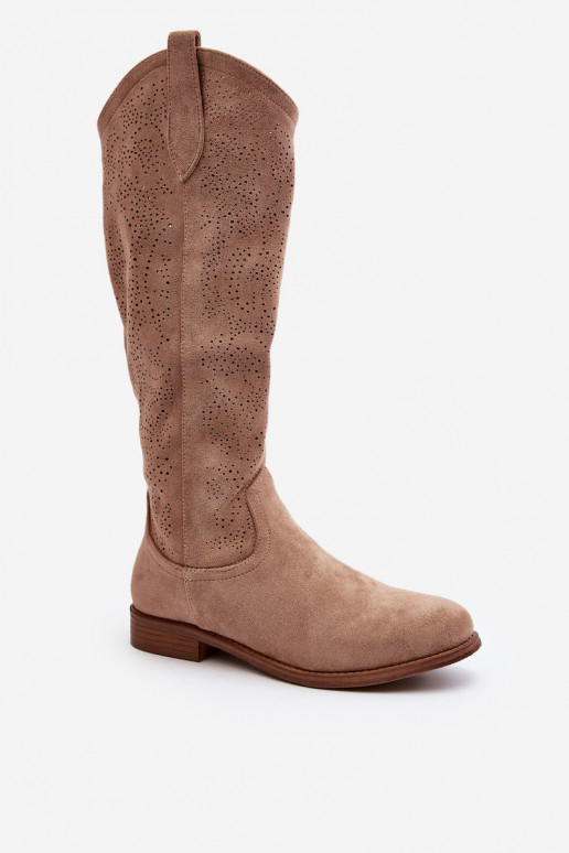 Women's openwork long boots beige S.Barski