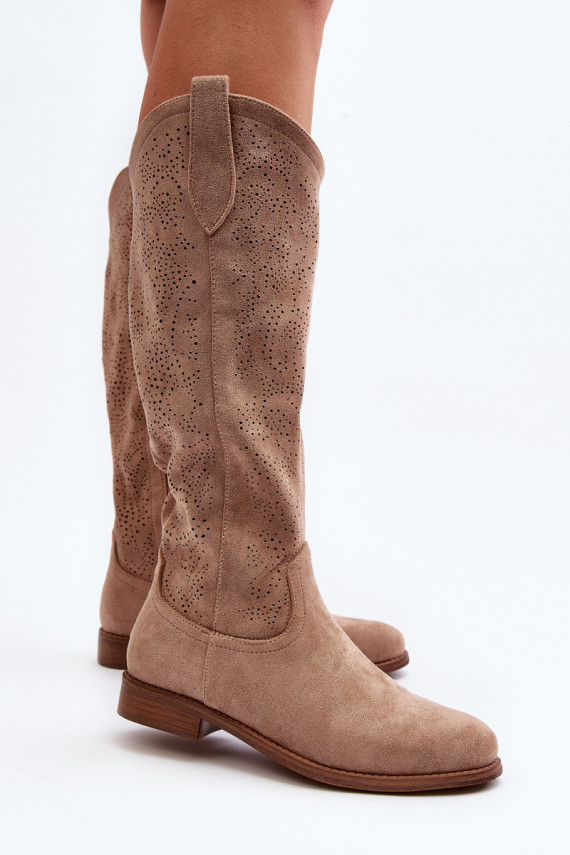 Women's openwork long boots beige S.Barski