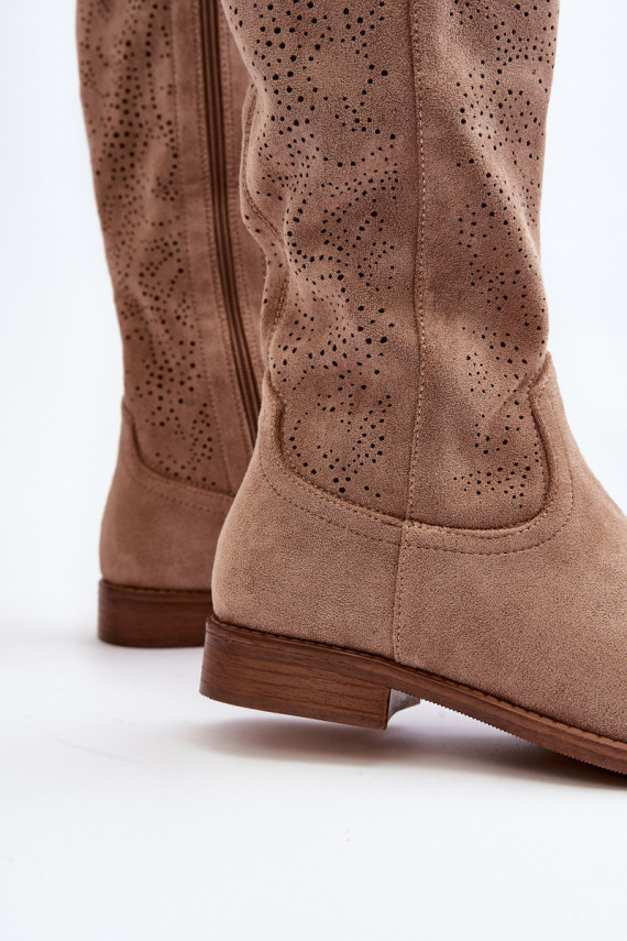 Women's openwork long boots beige S.Barski