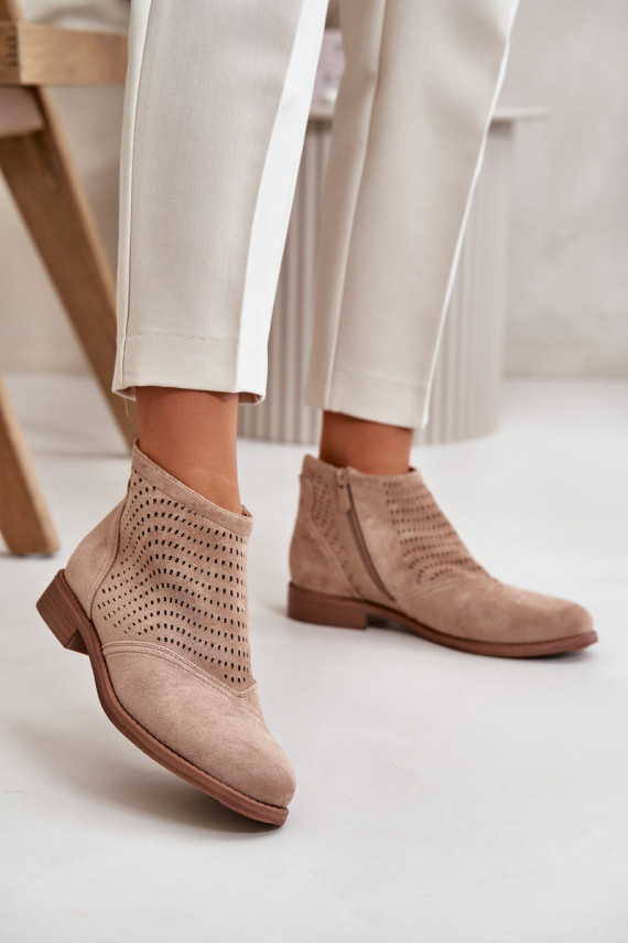 Women's wide-heeled openwork heels in beige S.Barski