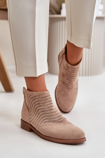 Women's wide-heeled openwork heels in beige S.Barski 2