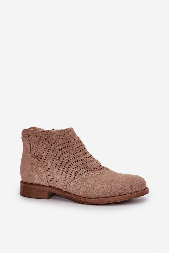 Women's wide-heeled openwork heels in beige S.Barski