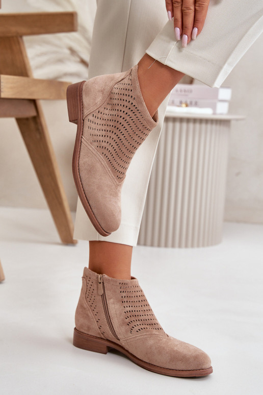 Women's wide-heeled openwork heels in beige S.Barski