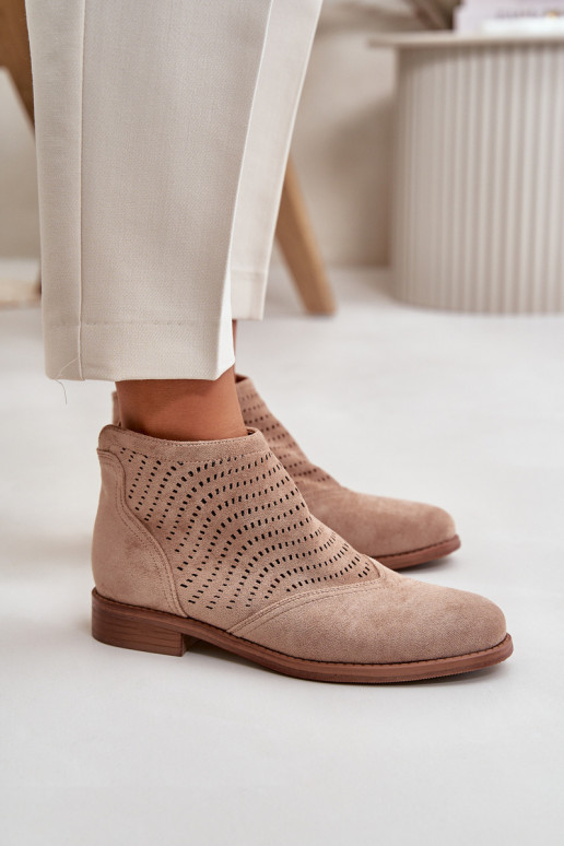 Women's wide-heeled openwork heels in beige S.Barski