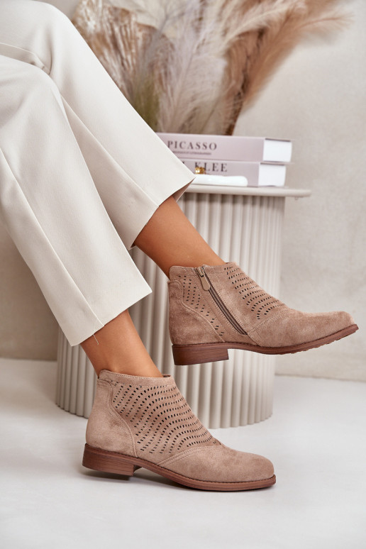 Women's wide-heeled openwork heels in beige S.Barski