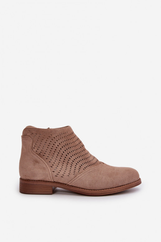 Women's wide-heeled openwork heels in beige S.Barski
