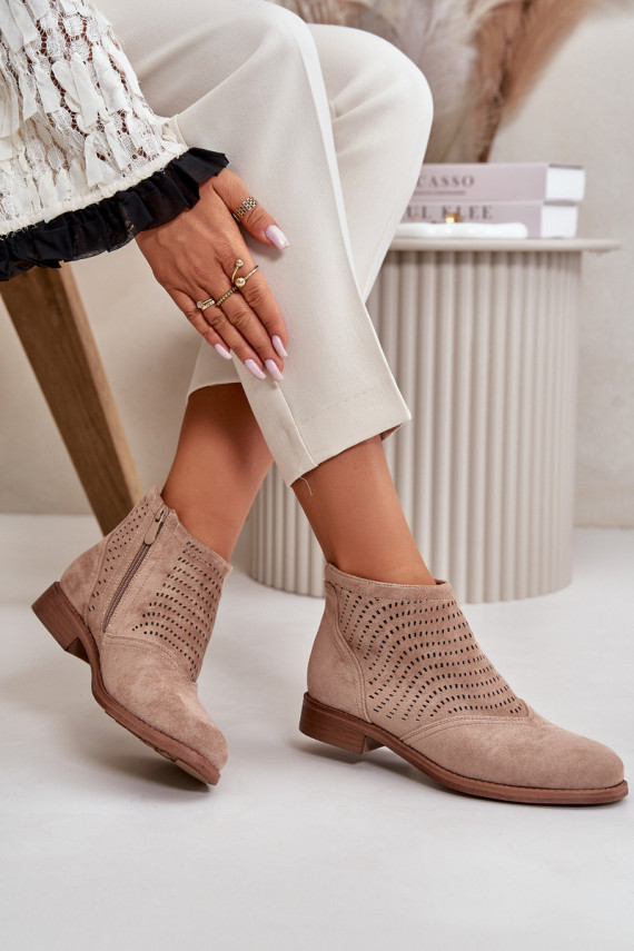 Women's wide-heeled openwork heels in beige S.Barski