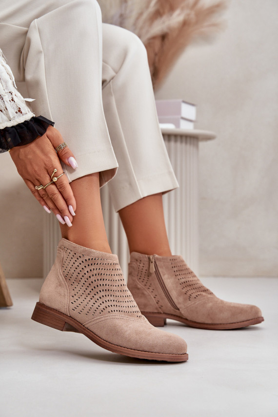 Women's wide-heeled openwork heels in beige S.Barski