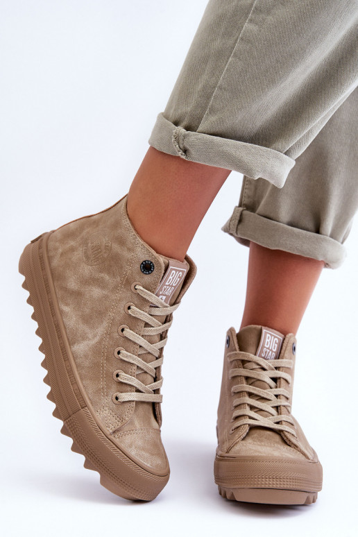 Women's Big Star High Sneakers Padded Beige GG274071 Women's Big Star High Sneakers Padded Beige GG274071