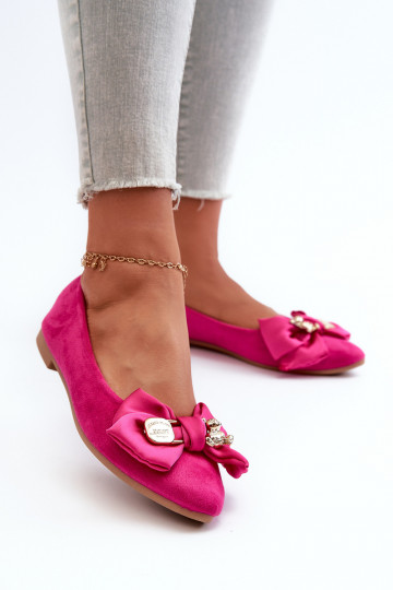 Women's Eco Suede Ballerinas with Ribbons Pink Satris