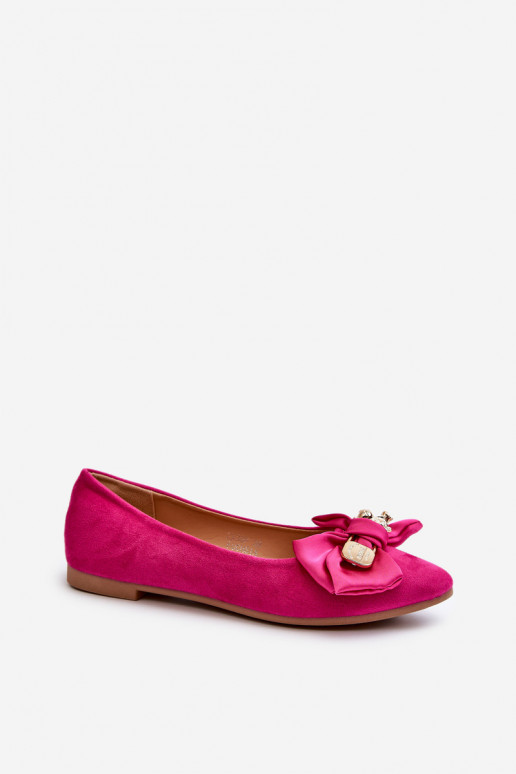 Women's Eco Suede Ballerinas with Ribbons Pink Satris