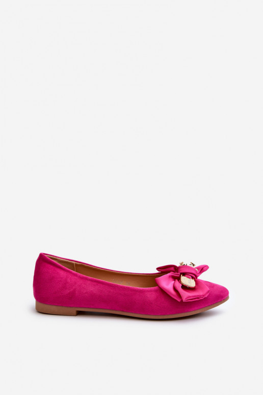 Women's Eco Suede Ballerina Flats with Bow and Brooch Fuchsia Satris Women's Eco Suede Ballerina Flats with Bow and Brooch Fuchsia Satris