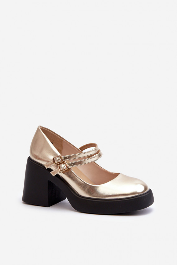 Eco leather wide heel shoes in gold Halmina