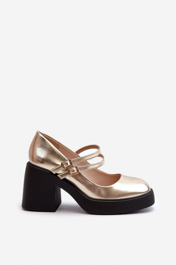 Eco leather wide heel shoes in gold Halmina