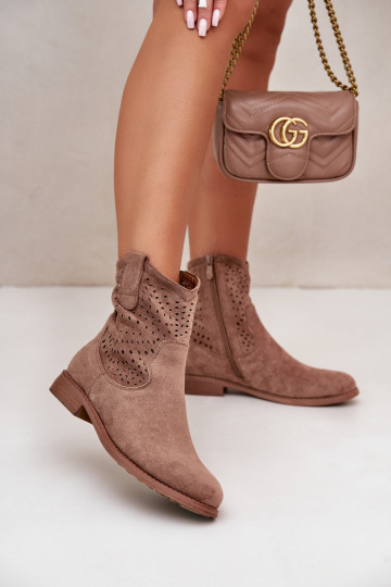 Women's openwork heels with wide heels in brown S.Barski
