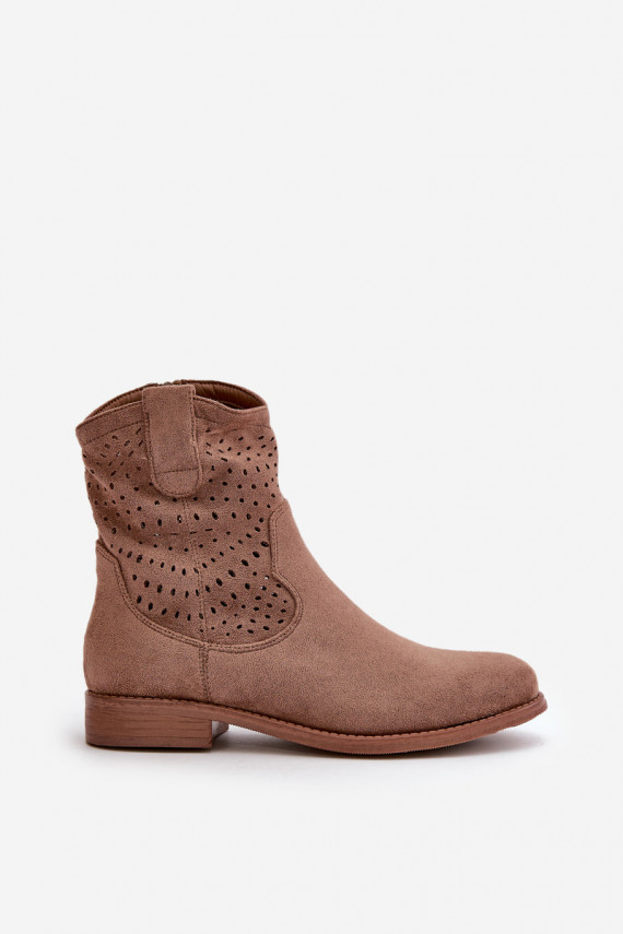 Women's perforated ankle boots with flat heel brown S.Barski HY42-135