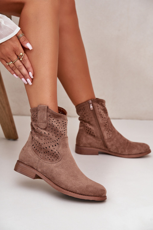 Women's openwork heels with wide heels in brown S.Barski