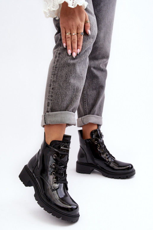 Women's Lacquered Boots with Zip SBarski HY93-91 Black Women's Lacquered Boots with Zip SBarski HY93-91 Black