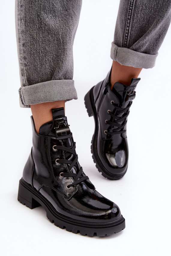 Women's Lacquered Boots with Zip SBarski HY93-91 Black