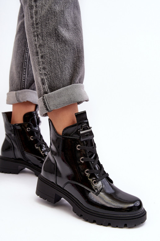 Women's Lacquered Boots with Zip SBarski HY93-91 Black Women's Lacquered Boots with Zip SBarski HY93-91 Black