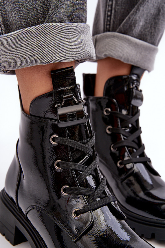 Women's Lacquered Boots with Zip SBarski HY93-91 Black