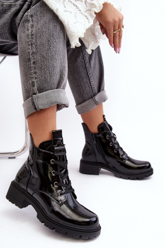 Women's Lacquered Boots with Zip SBarski HY93-91 Black