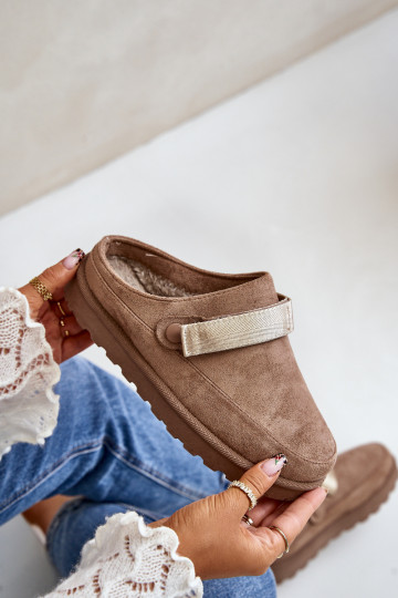 Women's platform slippers insulated with fur inside in brown Azida 2