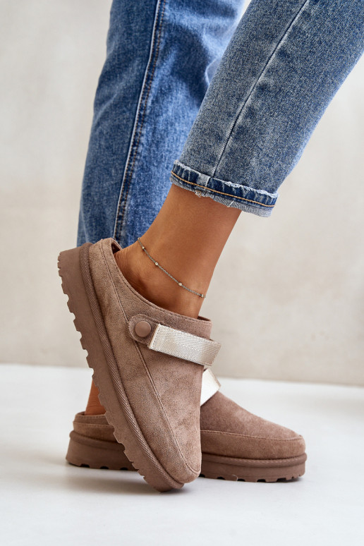 Women's Slippers Insulated With Fur On The Platform Brown Azida Women's Slippers Insulated With Fur On The Platform Brown Azida