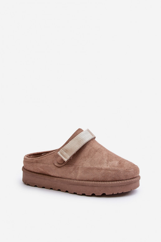 Women's platform slippers insulated with fur inside in brown Azida