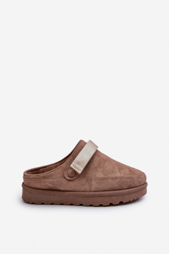 Women's platform slippers insulated with fur inside in brown Azida