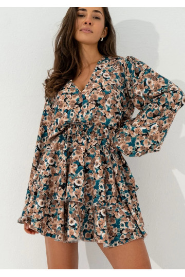 Mia - Brown frilled floral...