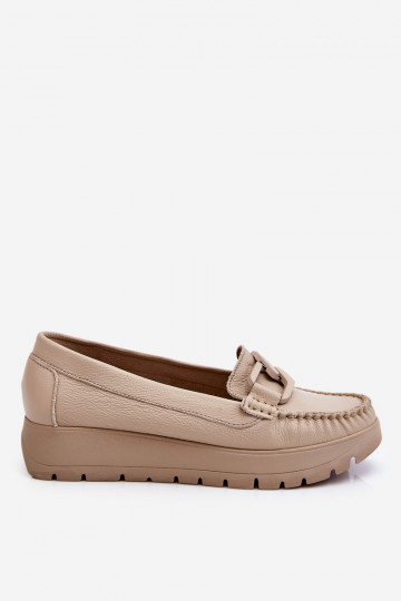 Zazoo 10141 Leather Platform Loafers with Decoration Beige 2