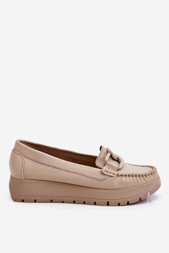 Platform loafers with ornaments in beige Zazoo