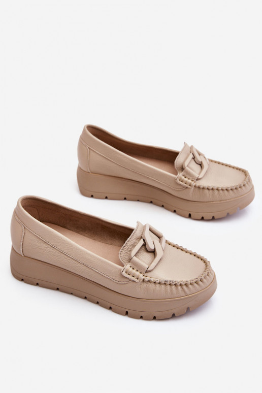 Zazoo 10141 Leather Platform Loafers with Decoration Beige Zazoo 10141 Leather Platform Loafers with Decoration Beige