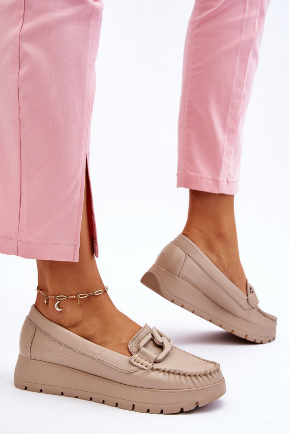 Platform loafers with ornaments in beige Zazoo