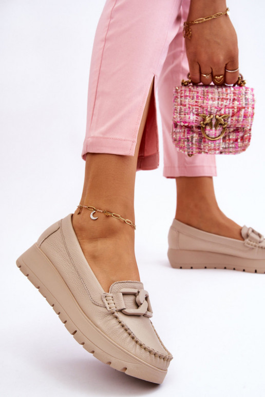 Platform loafers with ornaments in beige Zazoo