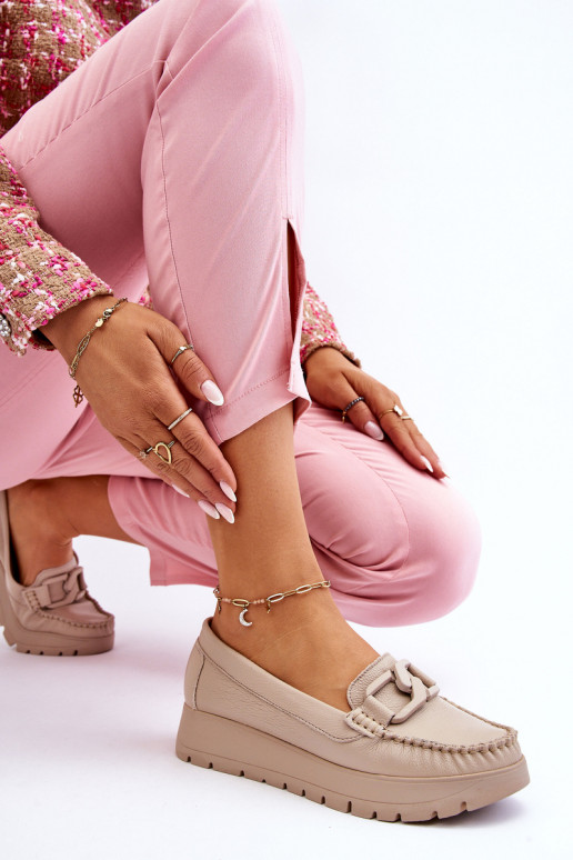 Zazoo 10141 Leather Platform Loafers with Decoration Beige Zazoo 10141 Leather Platform Loafers with Decoration Beige