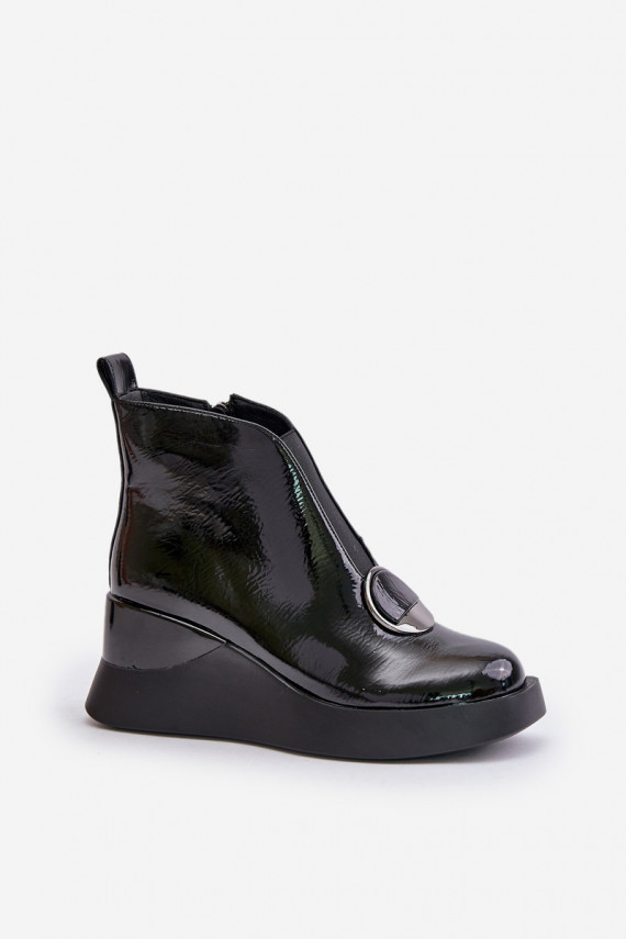 D&A patent platform heeled boots in black