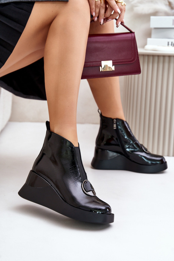 D&A patent platform heeled boots in black