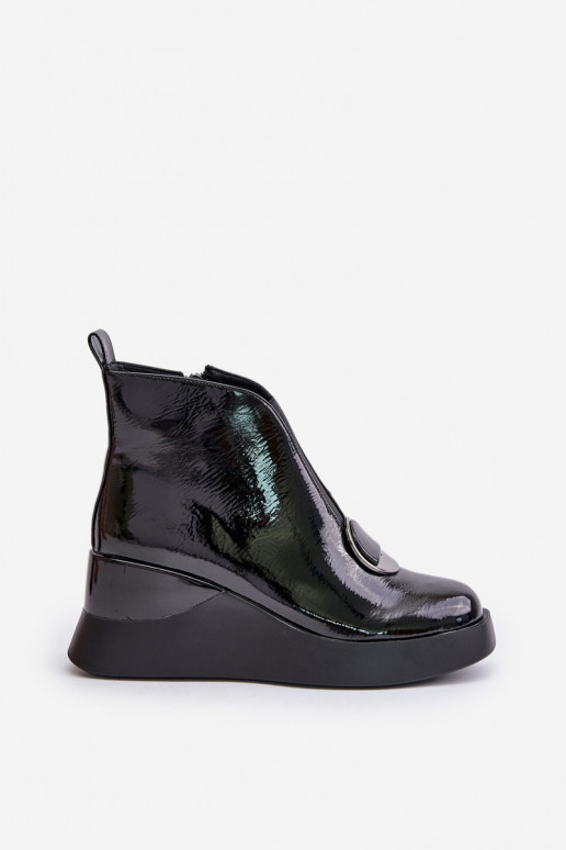 D&A patent platform heeled boots in black