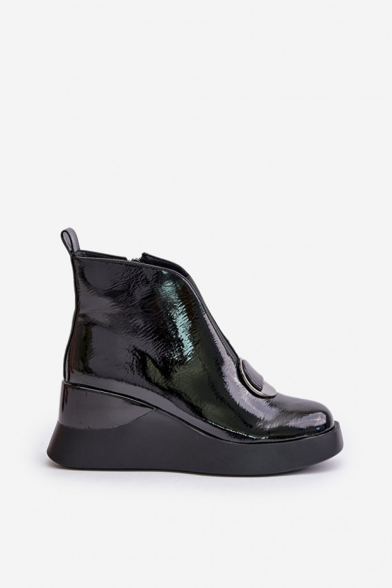 D&A patent platform heeled boots in black