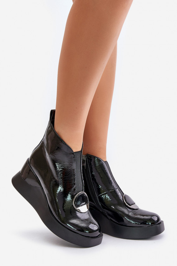 D&A patent platform heeled boots in black