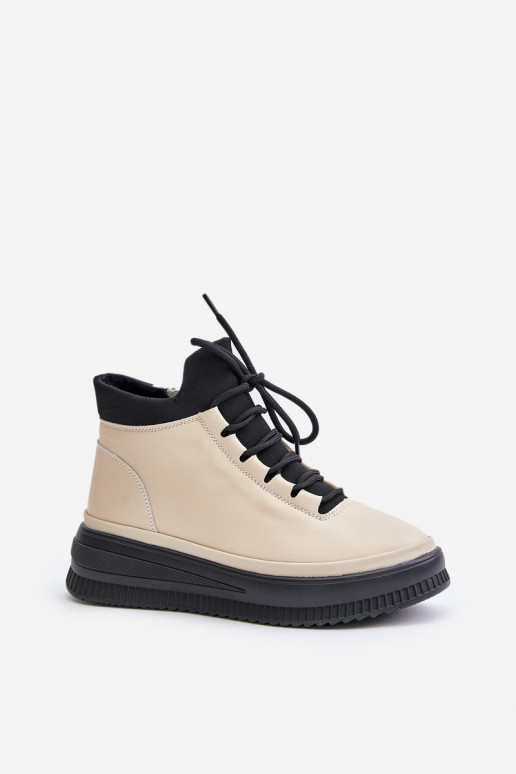 Lightweight Leather Sports Shoes On Platform Beige Artiker 55C0554