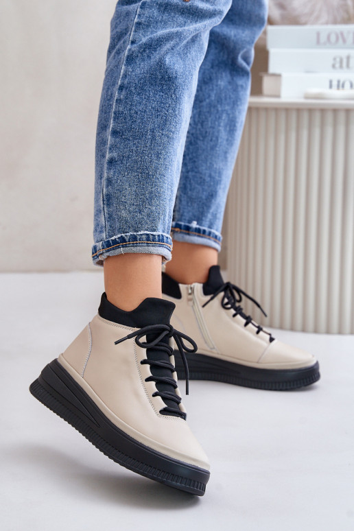 Lightweight Leather Sports Shoes On Platform Beige Artiker 55C0554