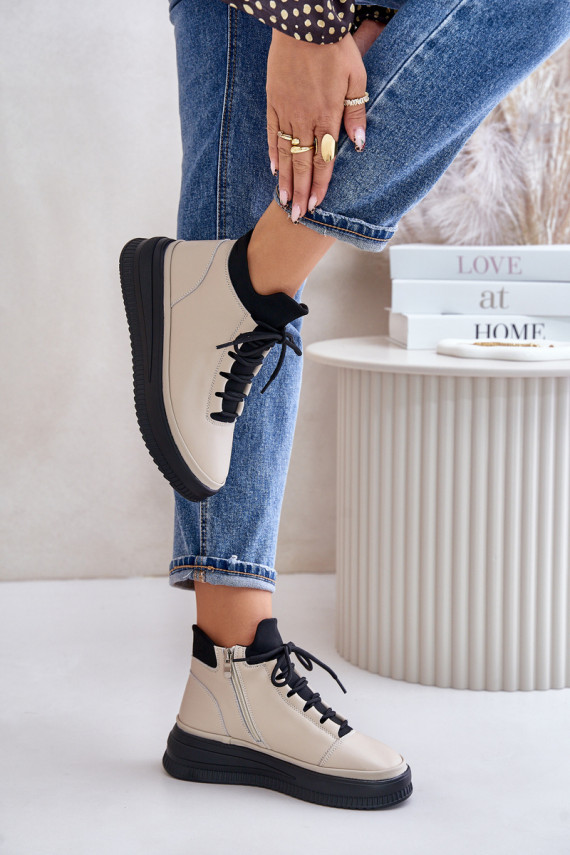 Lightweight Leather Sports Shoes On Platform Beige Artiker 55C0554