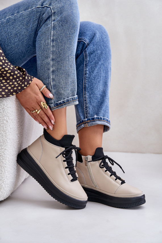 Lightweight Leather Sports Shoes On Platform Beige Artiker 55C0554